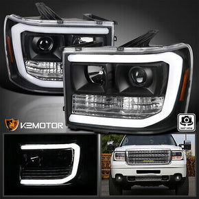 Black Fits 2007-2013 GMC Sierra 1500 2500HD 3500HD LED Tube Projector Headlights