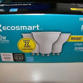 NEW Ecosmart 3 Pack LED 50w GU10 Indoor Light Bulbs Dimmable Bright White 3000K