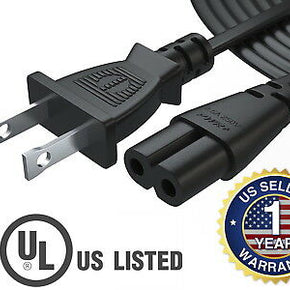 Pwr+ TV Power Cord 12 Ft Cable for Samsung LG TCL Sony 2 Prong 2-Slot UL LISTED