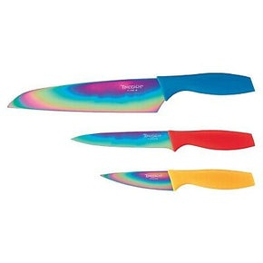 Hampton Forge Tomodachi Knife Set - 3 Rainbow Titanium Coated Knives, 3 Sheaths