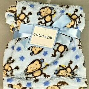 Cutie Pie Baby Blanket Blue Monkey Stars Banana Monkeys New with tag 2015