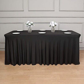 6 ft BLACK Wavy Rectangular Fitted Tablecloth Premium Spandex TABLE COVER Party