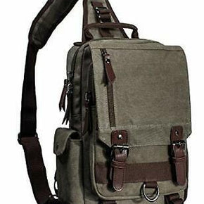 Leaper Retro Messenger Bag Canvas Shoulder Backpack Travel Large Army Green 1