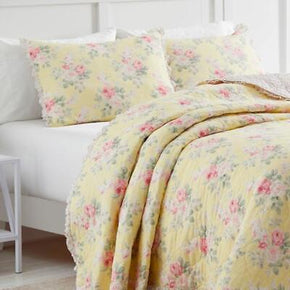 Laura Ashley Melany F/Q Quilt Set Yellow Rose Floral Shabby Chic Country Cottage