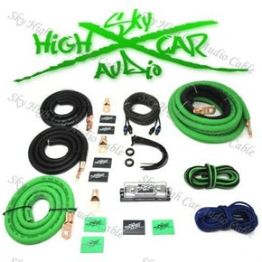 1/0 Ga AWG Amp Kit and 1/0 GA Big 3 Upgrade Green Black Sky High Car Audio