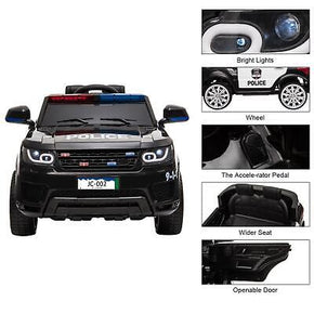 12V Kids Police Ride-On SUV Car Toys w/ 3 Speeds, Lights, AUX, Sirens, Remote