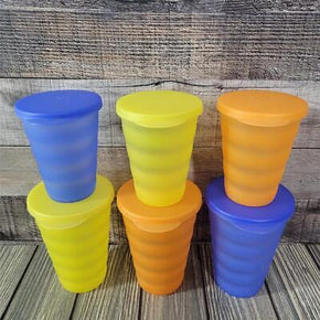 6 Tupperware Impressions 16oz/11oz Tumbler Cups & Lids EUC Blue Orange Yellow