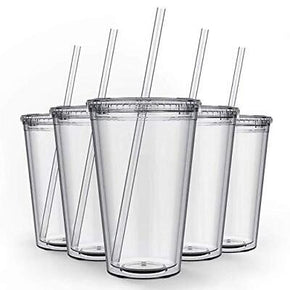 Bulk Double Wall Insulated Acrylic Tumblers With Straw And Lid set Of 12 16 Oz