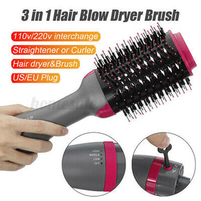 3 in 1 1000W Smoothing Hair Dryer Blower Brush Comb dry or wet 110v/220v USA