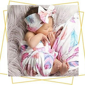 Newborn Receiving Blanket Headband Set Unisex Soft Baby Swaddle Girl Boy Gifts