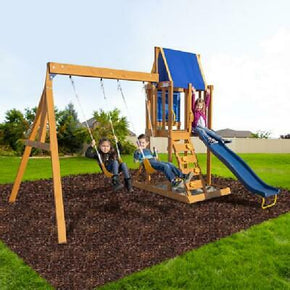 Wooden Swing Set Kids Slide Outdoor Backyard Playground Play Set Clubhouse NEW