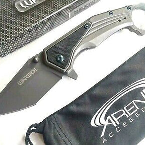 Gray Karambit Finger Hole Ring Tanto FrameLock Spring Assisted Pocket Knife G10