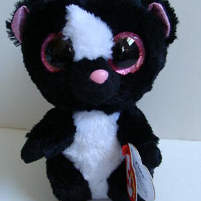 NWT TY Beanie Boos 6" FLORA Skunk Black White Plush Boo Pink Sparkly Eyes NEW