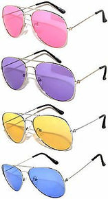 SET OF 4 COLORED LENS AVIATOR STYLE METAL SUNGLASSES BLUE PINK PURPLE YELLO LENS