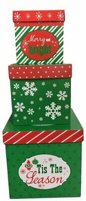 3 Christmas Gift Boxes with Lids Nesting Tiered Cubes for Display or Presents