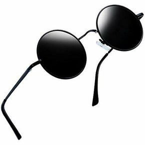 Round Retro Sunglasses Polarized Lens Metal Frame Black UV400 Men Steampunk NEW