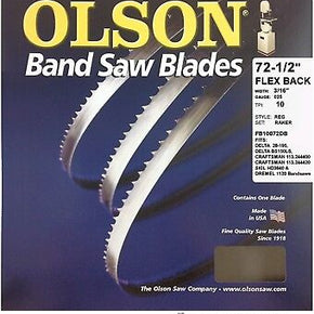 Olson Band Saw Blade 72-1/2" - 72-5/8" inch x 3/16" 10T, Delta 28-195, Craftsman