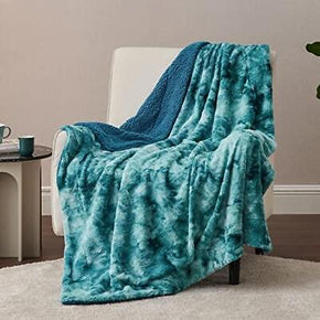 BEDSURE Super Soft Faux Fur Throw Blanket for Couch - Teal Fuzzy Cozy Sherpa