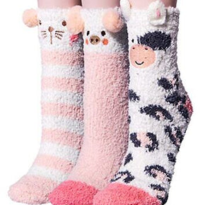 3 Pairs Womens Fuzzy Socks Cozy Winter Warm Fluffy Soft Cute Animal Fuzzy Hom...