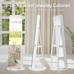 3-in-1 360° Rotating Jewelry Armoire Cabinet Standing Mirror Jewelry Organizer