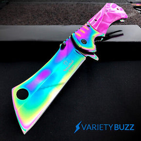 9" Viper Tactical RAINBOW CLEAVER Blade Spring Assisted Open Pocket Knife PURPLE
