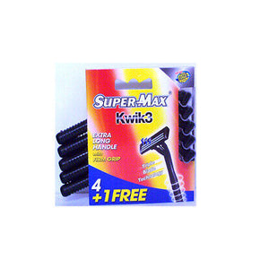 Super Max Kwik3 Extra Long Handle Razor Blades With Firm Grip (4+1 Pack)