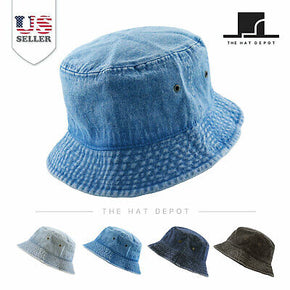 Bucket Hat - The Hat Depot Denim Washed cotton Bucket Hat 1530 / Color Blue Denim / Size L/XL