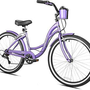Women's 26" Bayside Beach Cruiser Bike Perfect Fit Frame, 7-Speed, Purple