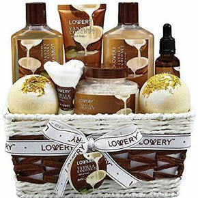 Bath and Body Gift Basket For Women & Men - 9 Piece Spa Set of Vanilla Coconut