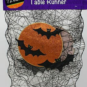 Halloween Sheer Lace Orange Moon Bat Spider Web Table Runner 13x72 inch NWT