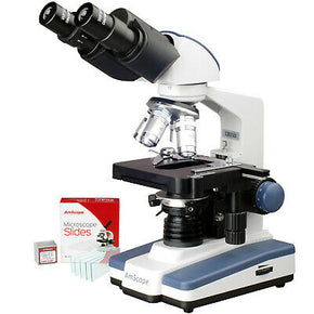 AmScope 40X-2500X LED Lab Binocular Compound Microscope w 3D Mech Stage + Slides