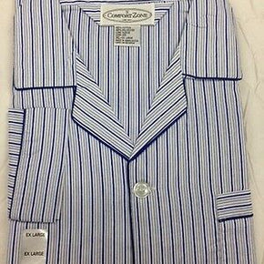 NEW Men's 2PC Comfort Zone Long Sleeve/Long Leg Pajama Set Multi-Color Size S/4X / Pattern Blue & Navy Striped / Size (Men's) L