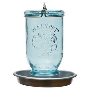 Perky Pet Mason Jar 32 Oz Seed Feeder Bird Waterer Decorative Hanging Glass Blue