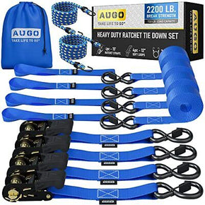 AUGO Ratchet Tie Down Straps 4 PK 15 FT  2,200 LB Break Strength Safety Lock S