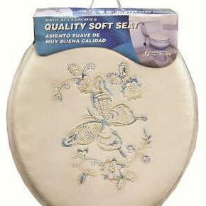 Aqua Plumb CTSEW Round Soft Toilet Seat White Embroidered Butterfly