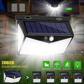 208 LED Solar Power Light PIR Motion Sensor Wall Lamp Garden Outdoor Waterproof
