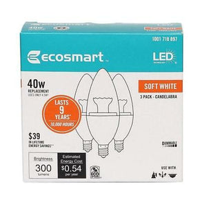 LED Candelabra Dimmable bulb 4.5 watt - (40 watt equivalent) 3 BULB PK -ECOSMART