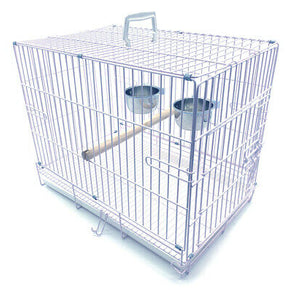 Travel Vet Parrot Bird Metal Cage Carrier Foldable Wood Stand Perch Steel Cup