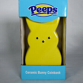 New Peeps 6" Yellow Ceramic Bunny Coin Bank Rabbit Easter