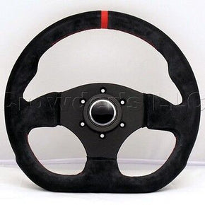 Sport Line Racing Steering Wheel 300mm Competition Black Suede Red Stripe