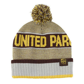 UNITED PARCEL SERVICE BROWN & GOLD UPS STRIPED CUFF POM-POM BEANIE CAP HAT NEW