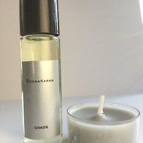 Chaos DKNY original vintage perfume  oil rollerball .25oz and Travel Candle