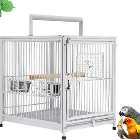 Heavy Duty Portable Travel Bird Parrot Carrier Cage Play Perch Stand With Bowls