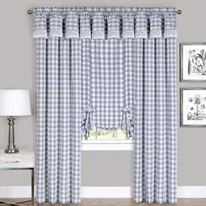 Gray Checkered Plaid Gingham Kitchen Window Curtain Drapes Panel Valance Shade / Size 29" x 36" Tier - Pair / Type Window Treatment Sets