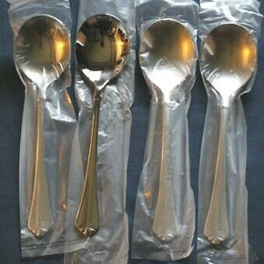 Oneida JUILLIARD 4 Large Round Soup Spoons Vietnam Stainless Flatware Unused