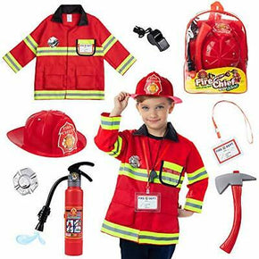 Born Toys 8 PC Premium Washable Kids Fireman Costume Toy for