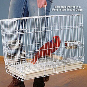 Travel or Vet Foldable Parrot Bird Carrier Cage Stand Perch Steel Feeder Bowls