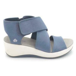 CLOUDSTEPPERS by Clarks Cross Strap Wedges Step Cali Palm Blue Grey / Shoe Width W / US Shoe Size 8.5