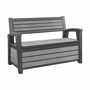 Keter Hudson 60G Plastic Backyard Patio Storage Bench Deck Box, Gray (Open Box)