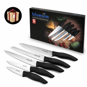 Knife Set,Kitchen Knife Set 5 Piece Matt Black Handle Knifes Sets